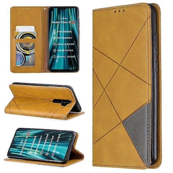 Geometriskt Mönster Ställ Läder Korthållare Fodral Kompatibelt För Xiaomi Redmi Note 8 Pro Yellow