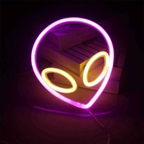 Alien Neonljus LED Neonskyltar för Barnrum Sovrum Hotell Butik Restaurang Spel Kontor Väggkonst Dekorationsskylt Födelsedag (Rosa-Varmvit)