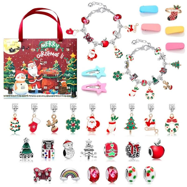 24 päivän tee-se-itse adventtikalenteri korujen lahjarasia Sininen set tytöille, lapsille 2024, joulun adventtikalenteri style 6