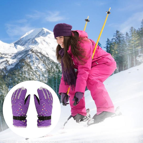 Nya skidhandskar för damer plus fleece tjocka vintervarma handskar utomhussporter Purple