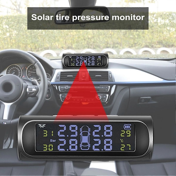 TPMS-monitor Trådlös Solenergi ABS Professionell Billarmsäkerhet Däcktryckskontrollsystem för Motorcykel