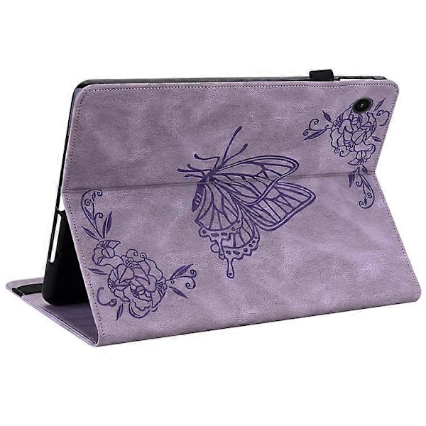 Kompatibelt Läderfodral för Samsung Galaxy Tab A9 med Fjärilsblommor Tryck Tablet Skydd Purple