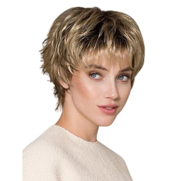 Kvinnor Blond Kort Lockig Peruk Layered Hair Cosplay Full Peruk