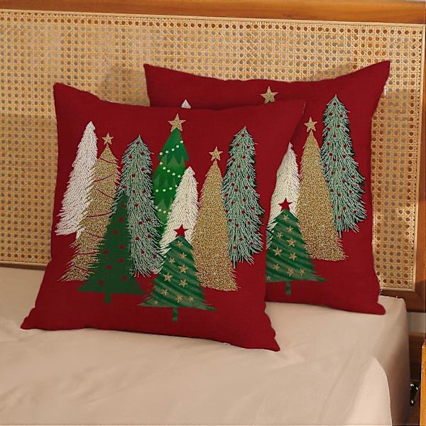 Jul Kuddfodral 45,72 x 45,72 cm Jul Dekorativt Linne Kuddfodral Jul Röd Kudde Julgran Stjärna Utomhus Prydnadskudde