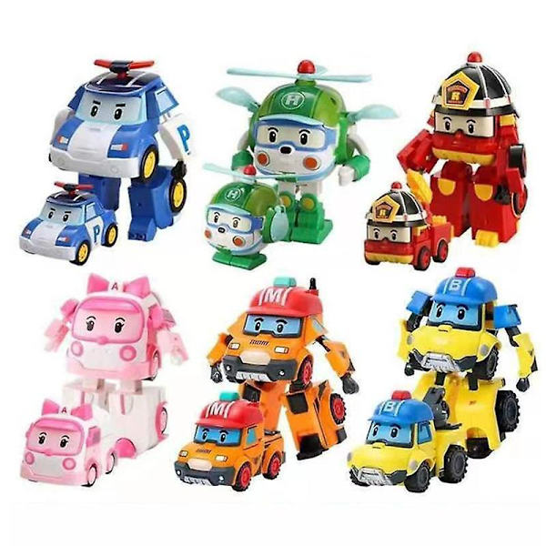 6stks/ set 2023 Korea Speelgoed Polis Robocars Transformatie Robot Poli Roy Amber Anime Metal Toimintafiguuri Sarjakuva Lelu Autolapsi 6PCS