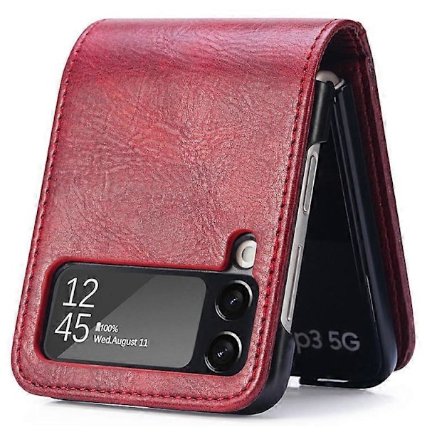 Kompatibel med Samsung Galaxy Z Flip4 5G Bærbar Wallet Telefon Cover PU Læderbelagt Hård PC Cover Foldbar Telefon Skal Red