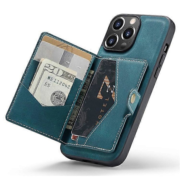 JEEHOOD Yhteensopiva iPhone 14 Pro Retro Iskunkestävä Kotelo Irrotettava 2-in-1 Lompakkokotelo Nahkapäällysteinen Jalusta TPU-suojus Green