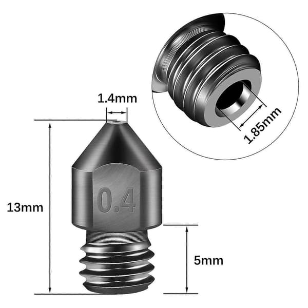10MK8 Ekstruderdyser for 3D-printer 0,4 mm Ståldyser