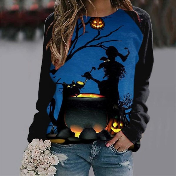 Kvinnor Halloween sweatshirts Pumpa Face Dans Skelettskjorta Långärmad tröja Rolig grafisk tröja style 11 XXL