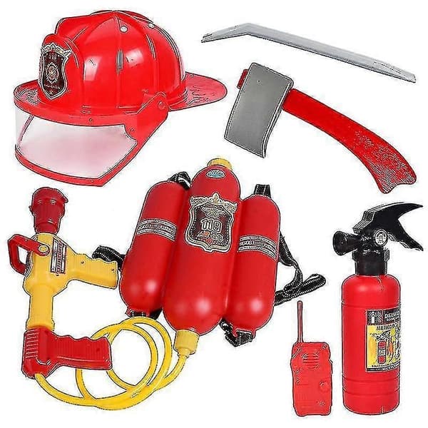 Brandslang + Hjälm 5-delars Set Brandman Leksaksset Rollspel