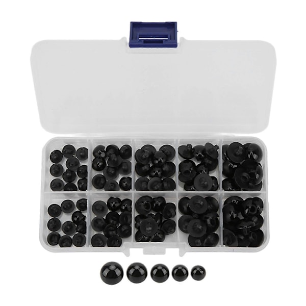 100 stk. sikkerhedsøjne, flere størrelser, praktisk resin, holdbar, robust, bred anvendelse, håndværksøjne, knapper A