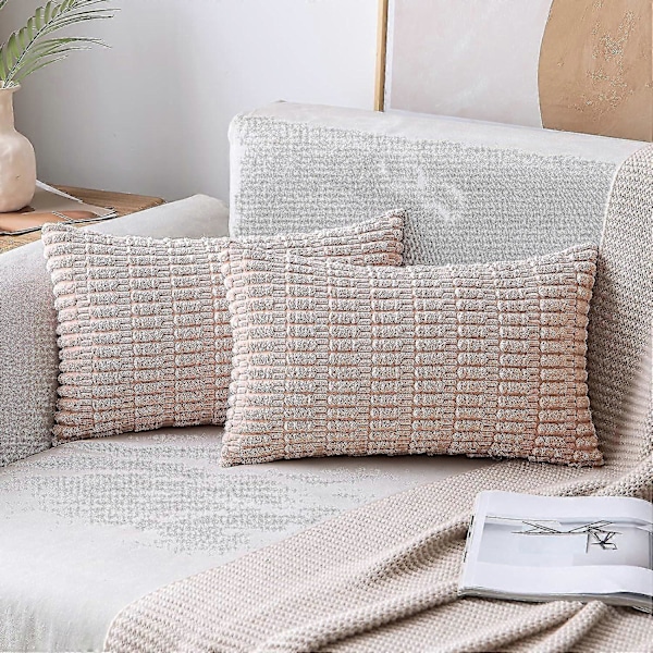Pakke med 2 Corduroy Dekorative Pyntepudebetræk 30x50 cm Bløde Boho Stribede Pudebetræk Moderne Boligindretning til Sofa Stue Couch Seng Pink
