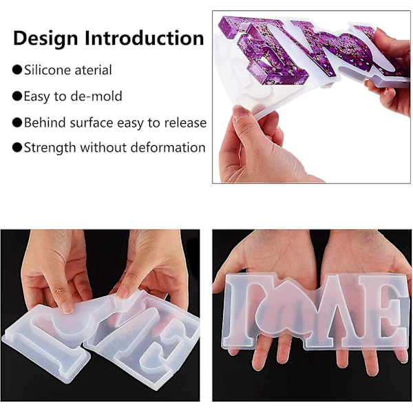 3 stk. Love Home Family Epoxy Resin Form - 3D Resin Støbeform Sæt