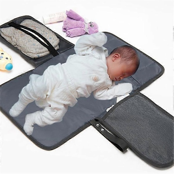 ZS0123 Portabel Vikbar Skötdyna Utomhus Blöjbytesdyna med Förvaringsfickor för Småbarn Spädbarn DarkGrey