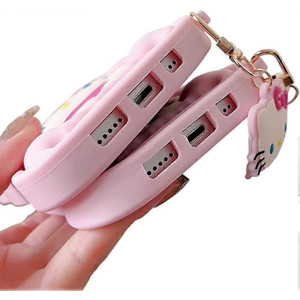 Tegneserie Silikon Deksel til iPhone 15, Søtt Morsomt Kawaii Kitty Katt Dyrekarakter Telefondeksel 3D Cover Telefondeksel (Kitty-Case-Silicone-15)