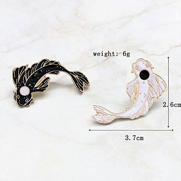 2 stk. sæt fisk reversnåle tegneserie Koi emalje broche nål Tai Chi badges sort hvid farve
