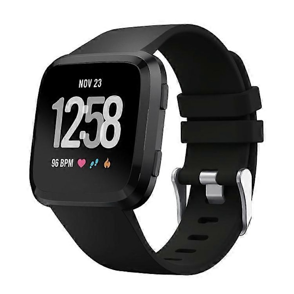 Silikone Smart Watch Rem [Stor Størrelse] Kompatibel med Fitbit Versa Lite/Versa/Versa 2 Black