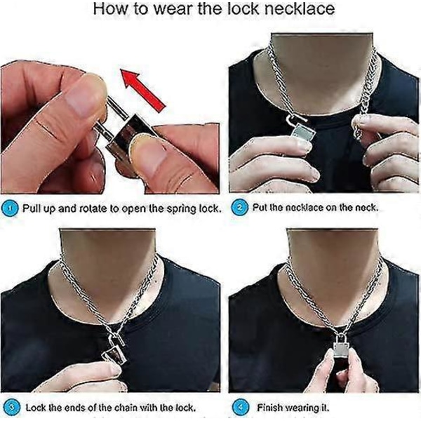 Hänglås Halsband Rostfritt Stål Låskedja För Män Kvinnor Silver
