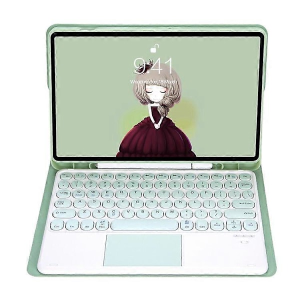 YT098B-A Yhteensopiva iPad Air (2020) / (2022) Pyöreät näppäimet Langaton Bluetooth-näppäimistö kosketuslevyllä, ihoa myötäilevä iskunkestävä jalusta LightGreen