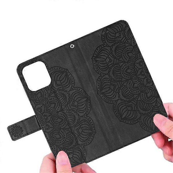 Kompatibelt för Samsung Galaxy S23 Mandala Blomma Präglat PU Läder Ställ Fodral Magnetlås Telefonplånboksskydd Black