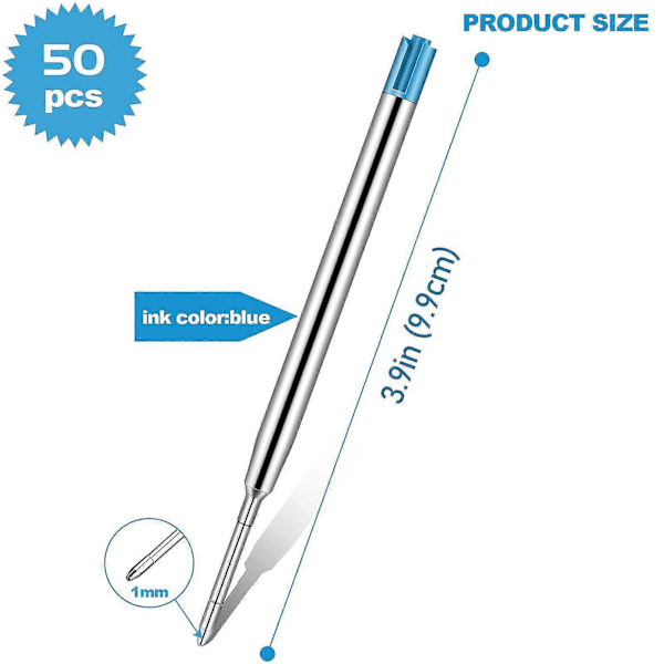 50 stk. Utskiftbare kulepennrefiller Metallrefill Glatt Skriving Pennrefiller 1,0 mm Erstatning