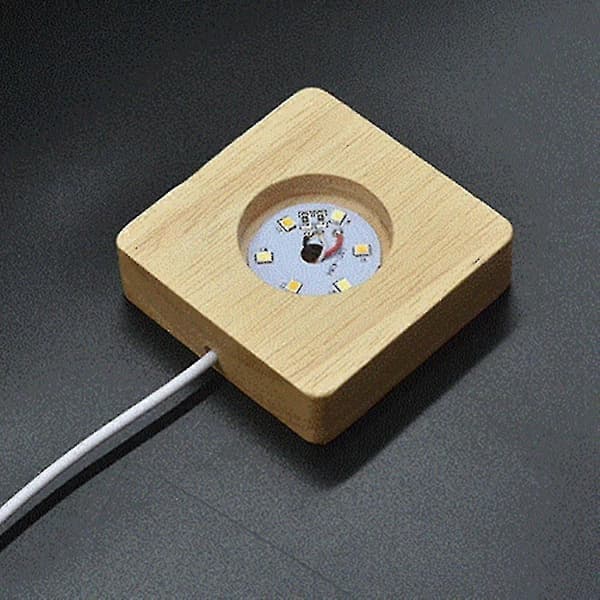 2 stk. LED Lys Display Stand Træ Lysende Base (rund + firkantet) GAT