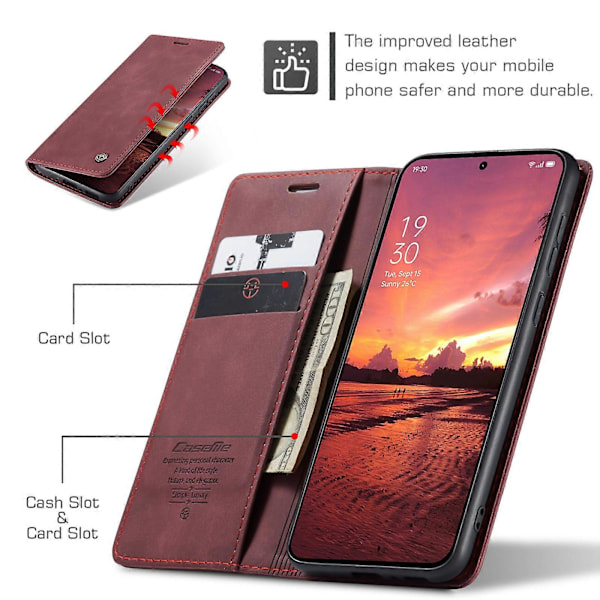 Kompatibelt för OnePlus 13 Plånboksfodral CASEME 013-serien PU Läder Telefonskal Ställ Red