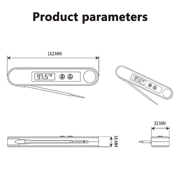 Grilltermometer med baggrundsbelysning og kalibrering BBQ-termometer