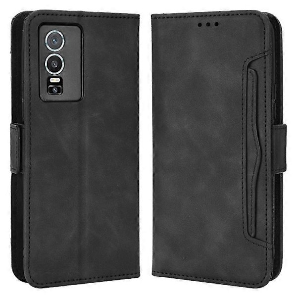 Yhteensopiva vivo Y76 5G PU-nahkainen korttipaikallinen suojakotelo, jossa on kaksoismagneettilukko, lompakkoteline ja puhelinkuori Black
