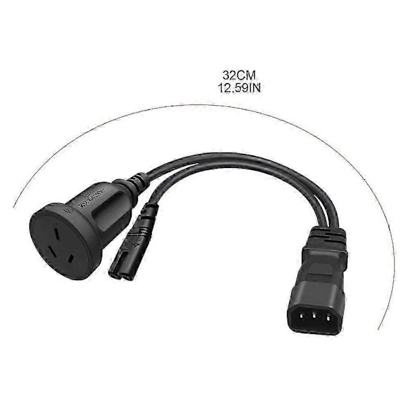 C14 til C7 + AU Y Splitter Strømstikledning, Enkelt IEC 320 C14 Han til C7 + AU Hun Splitter Adapter Kabelledning