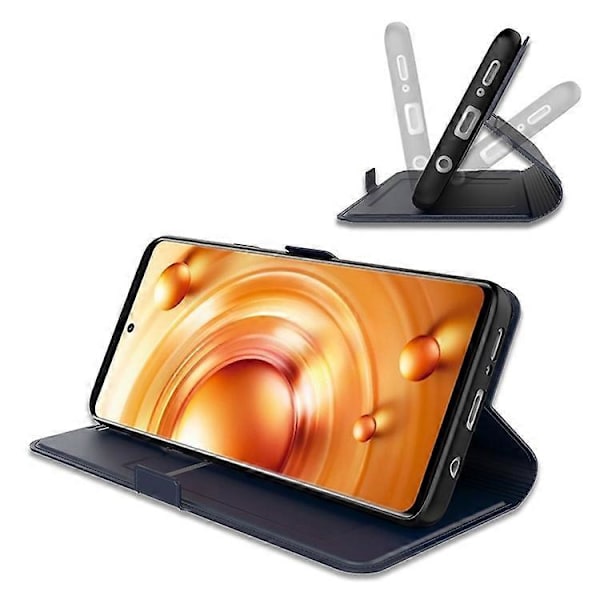 Kompatibel med vivo Y36 5G Anti-Fingerprint Flip Telefondeksel PU Lær Stativ Skall Kortspor Mobiltelefonveske Blue