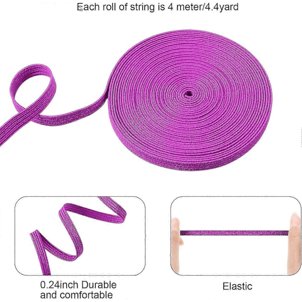 12 Ruller Farvede Elastikbånd Fold Over Elastisk Reb Elastisk Snor Kraftig Strækrem Elasticitet Strikket Fladt Elastikbånd Til Syning Håndværk DIY, Seng