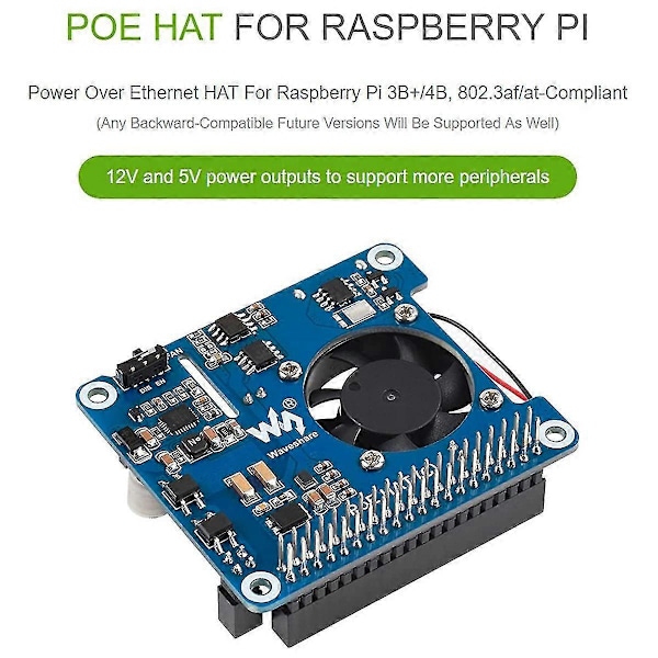 POE HAT (C) for 4B/3B+, Power Over Ethernet HAT, Støtter IEEE 802.3Af/At-kompatibelt nettverk