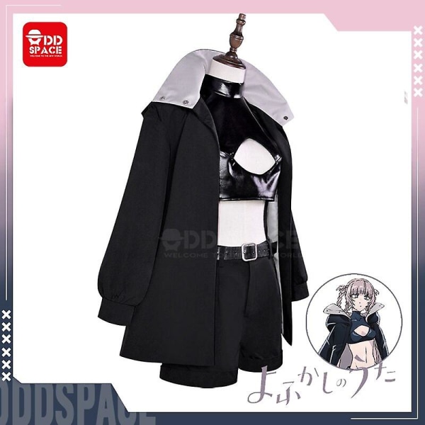 Nanakusa Nazuna Cosplay Call Of The Night Cosplay-asu musta takki nahkashortsit asu Yofukashi No Uta Cosplay peruukkipuku Skirt set M