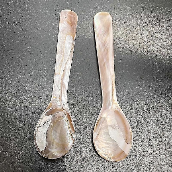 Sett med 4 perlemors 11 cm MOP kaviarskjeer med rundt håndtak
