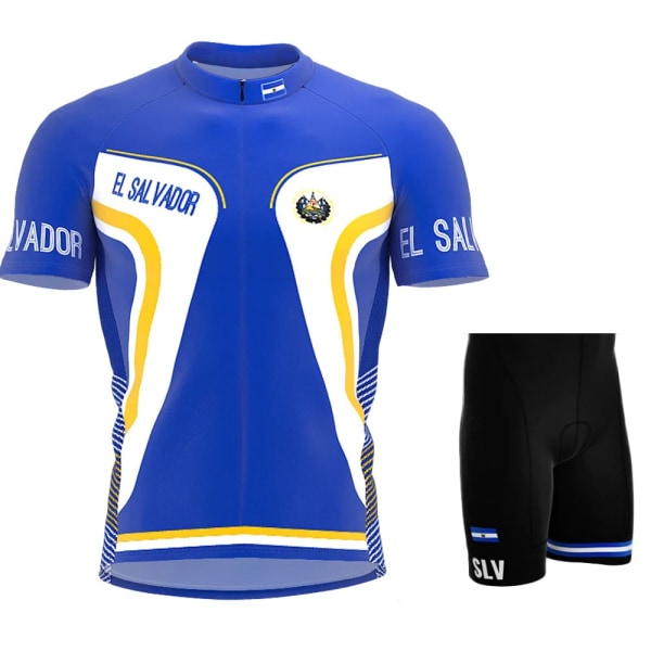 2022 El Salvador Cykeltröja Set Sommarblå Populära kläder Road Bike Shirts Kostym Cykel Bib Shorts MTB Ropa Maillot 2 5XL