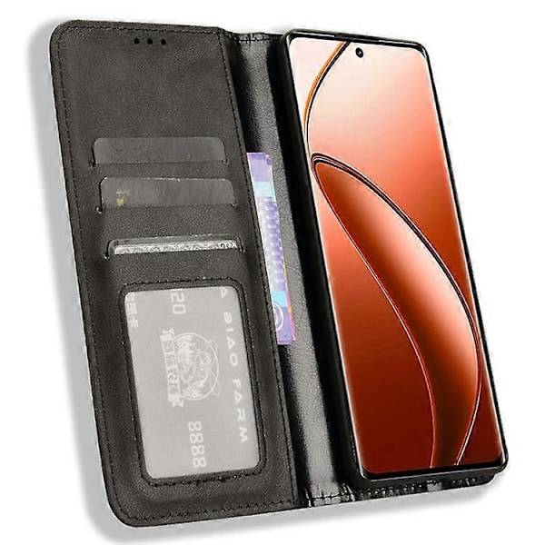 Kompatibelt Skal för Realme 12 Pro 5G / 12 Pro+ 5G Stöttåligt TPU Skal Läder Retro Textur Telefonskydd Black