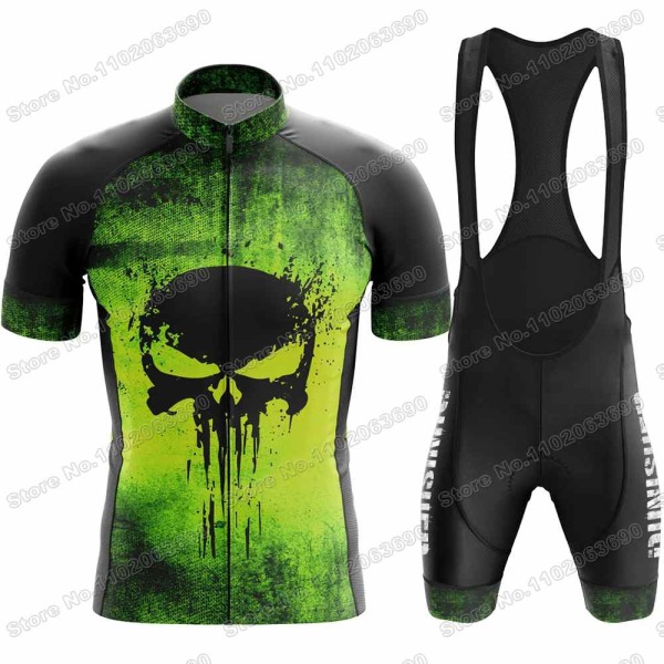 2023 Skull Cycling Jersey Set Justiceiro Pyöräilyvaatteet Miesten Punisher Maantiepyörä Paita Puku Polkupyörän ruokalaput shortsit MTB-ajoasut 9 L