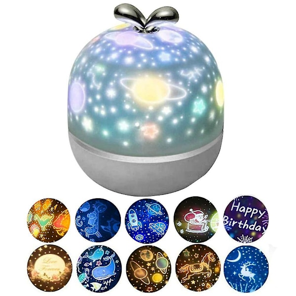 6/10 Filmer USB Stjernehimmel Projektor Nattlys Univers Planet Tegneserie Mønster LED Projeksjonslampe Romdekorasjon Barnegaver