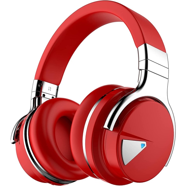 Aktive støjreducerende hovedtelefoner Bluetooth-hovedtelefoner med mikrofon Deep Bass Trådløse hovedtelefoner over øret, komfortable protein-ørepuder, spilletid Red