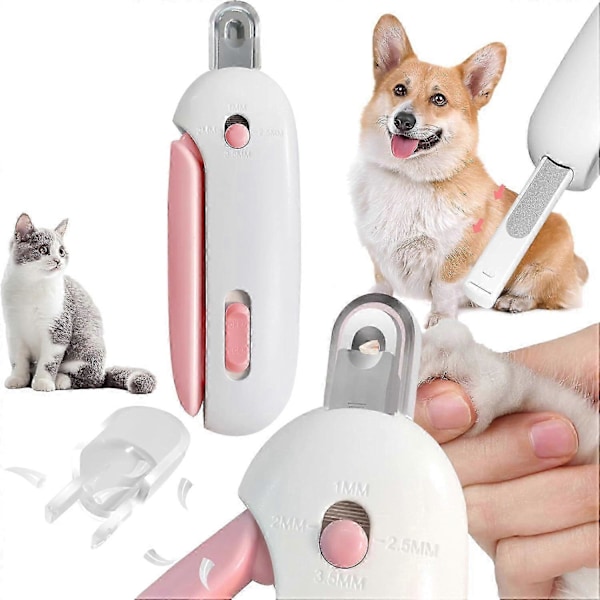 Katte Negleklipper med Justerbar Åpning, Hunde Kloklipper med 4 Gir & Neglefil, Sikker Kjæledyr Negleklipper Stellverktøy (Rosa)