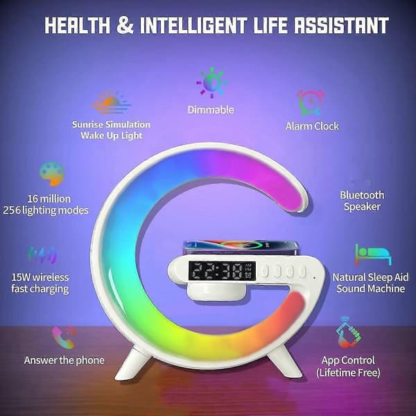 4-i-1 G Form Bluetooth Højttaler med RGB Lys Ur G63