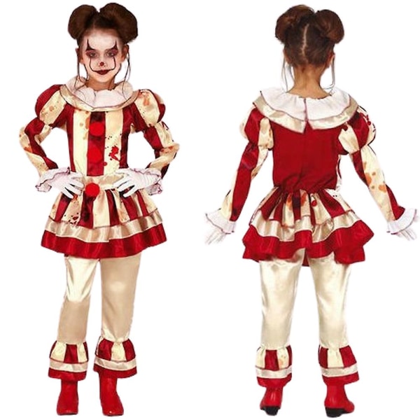 Barn Cosplay Girls Klänning Skräck Clown Krage Halloween Cardinal Party Kostymer L