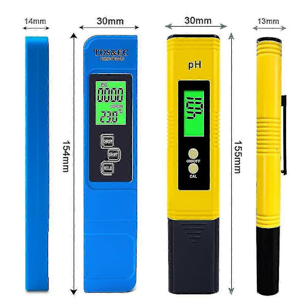 Digital Ph og Tds Meter Combo, Høj Nøjagtighed Vandkvalitetstester, Ph Meter 3-i-1 Tds Ec Temperaturmåler Til Drikkevand Swimmingpool Akvarium