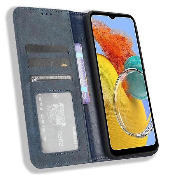 Kompatibel med Samsung Galaxy M54 5G PU Lær Vintage Magnetisk Deksel Stativ Flip Lommebok Telefonveske Blue