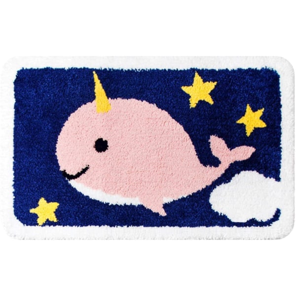 Tflycq Kylpyhuonematot Narwhal Whale -kylpymatto kylpyhuoneeseen Liukumaton pehmeä imukykyinen konepestävä, Suihku Kylpyhuoneen sisustus Kylpymatto, 20x31,4 tuumaa, Pin 19.6*31.4 Inches