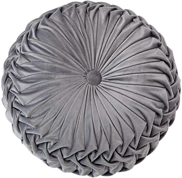 Pyntepude til sofa dekorativ 3D græskar rund velour pude til sofa seng stol gulv 38x38 cm, grå