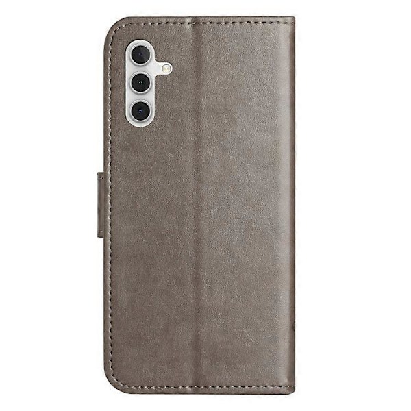 Kompatibelt för Samsung Galaxy A24 Präglat Fjärilsblomma Mobilskal PU Läder Plånboksställ Telefonskydd med Rem Grey