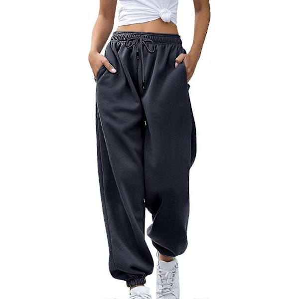 Afslappede sweatpants til kvinder med snøre, brede joggingbukser, bløde komfortable bukser med lommer og elastiske manchetter