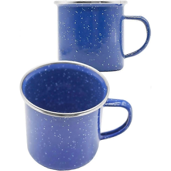 Emaljekopp, utendørskopp, campingkopp, kaffekopp, metallkopp, klassisk formskjønn design, blå med hvite prikker 300ml